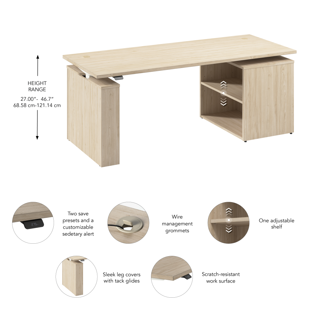 Stratus 72W x 30D Electric Height Adjustable Standing Desk with Bookcase