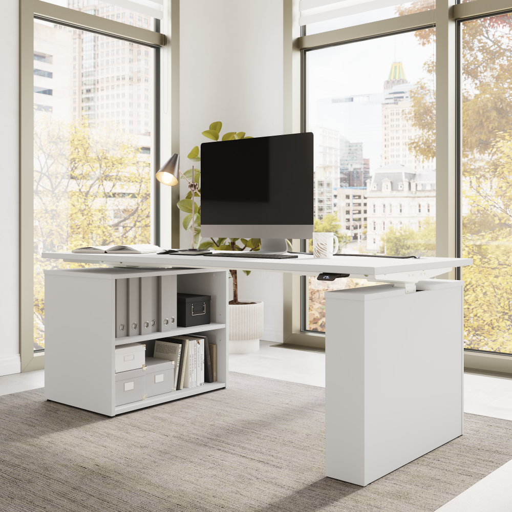 Stratus 72W x 30D Electric Height Adjustable Standing Desk with Bookcase