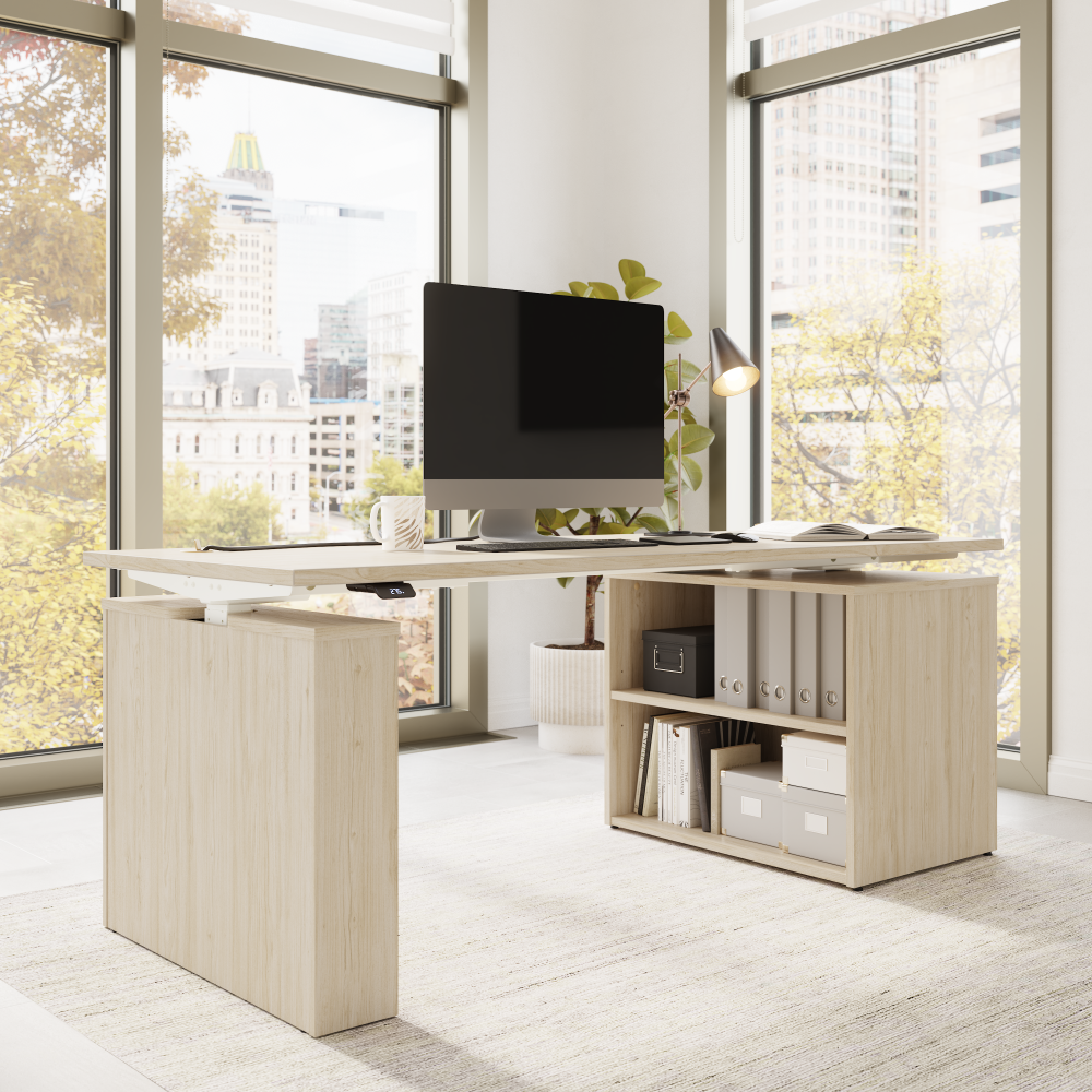 Stratus 72W x 30D Electric Height Adjustable Standing Desk with Bookcase