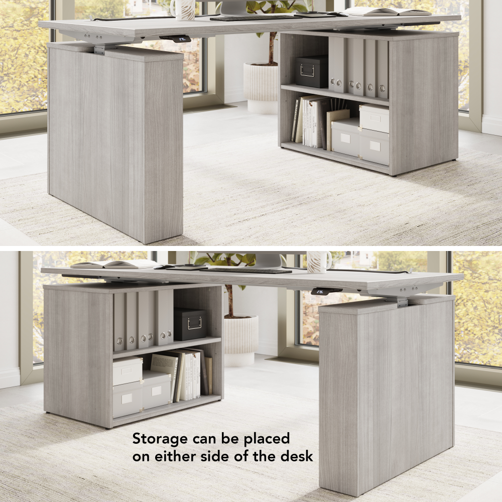 Stratus 72W x 30D Electric Height Adjustable Standing Desk with Bookcase