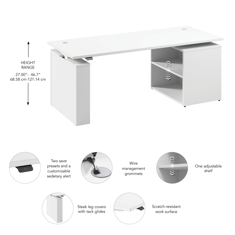 Stratus 72W x 30D Electric Height Adjustable Standing Desk with Bookcase