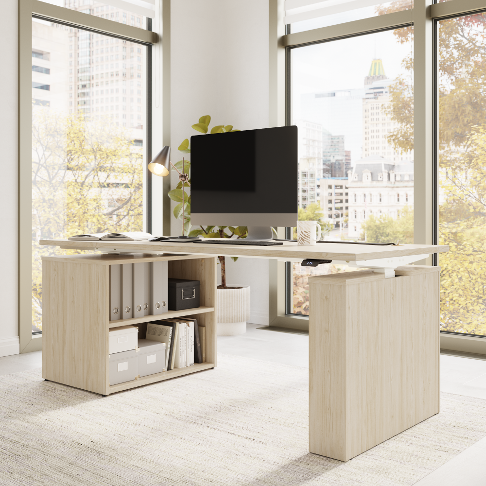 Stratus 72W x 30D Electric Height Adjustable Standing Desk with Bookcase