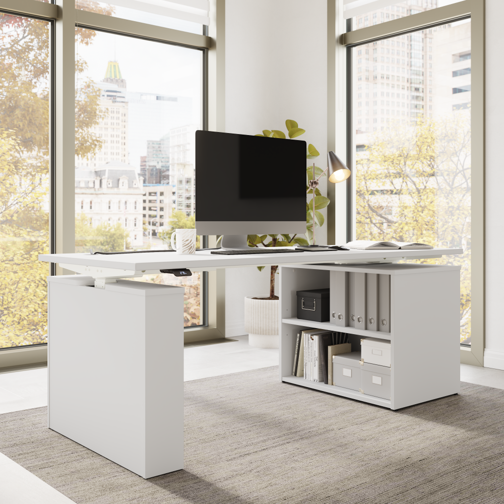 Stratus 72W x 30D Electric Height Adjustable Standing Desk with Bookcase