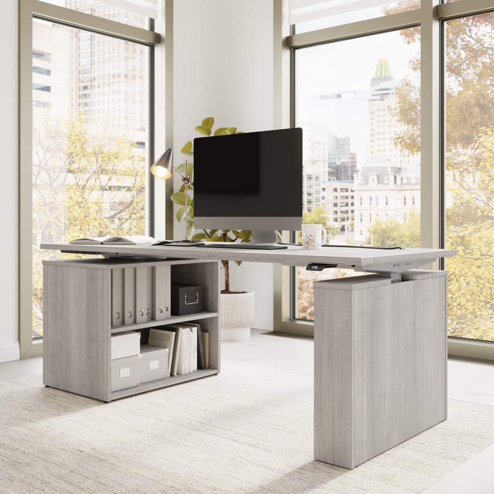 Stratus 72W x 30D Electric Height Adjustable Standing Desk with Bookcase