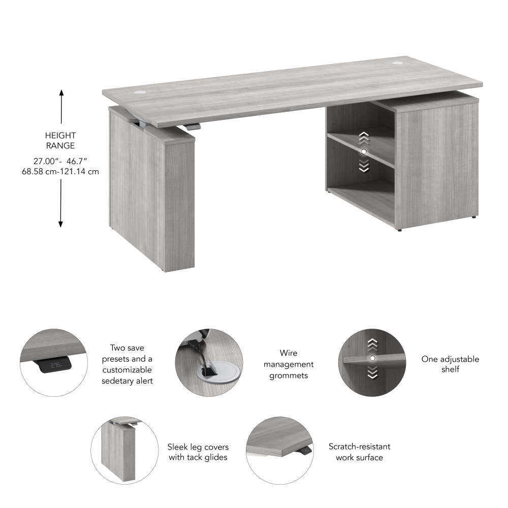 Stratus 72W x 30D Electric Height Adjustable Standing Desk with Bookcase